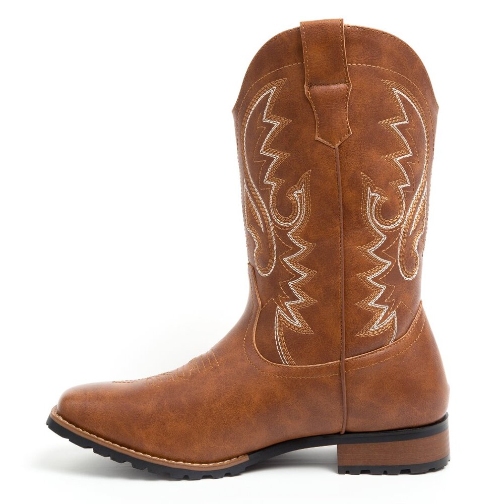 Brown Men's Cowboy Western Embroidered Square Toe Boots - Picture 4 of 7